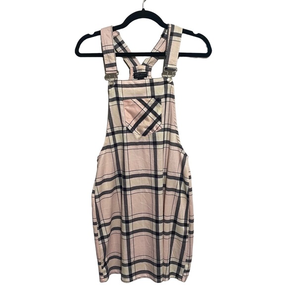 Streetwear Society Pink Plaid Overall Dress | Y2K | Baby Pink Plaid | Size Large - Picture 1 of 6